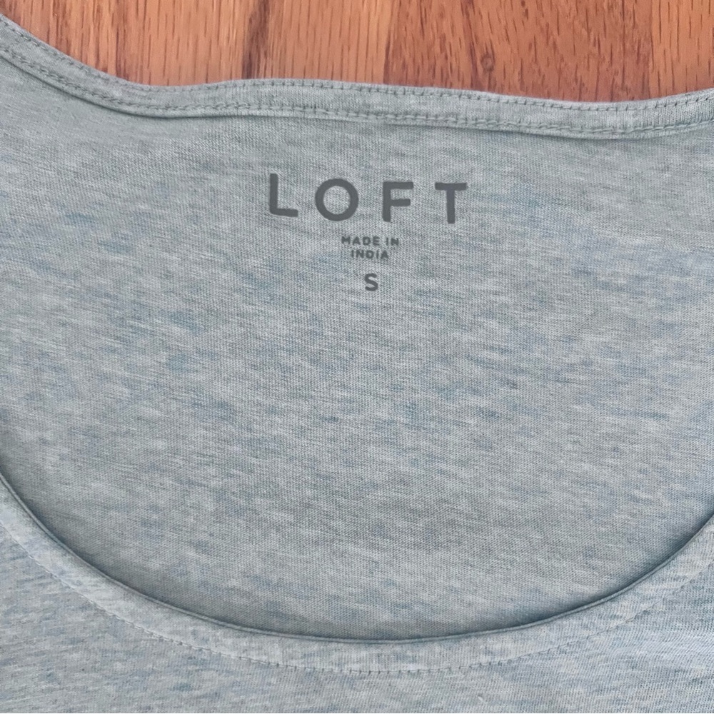 LOFT Light Heather Aqua Scoop Neck Puff Sleeve Tee - Picture 3 of 8